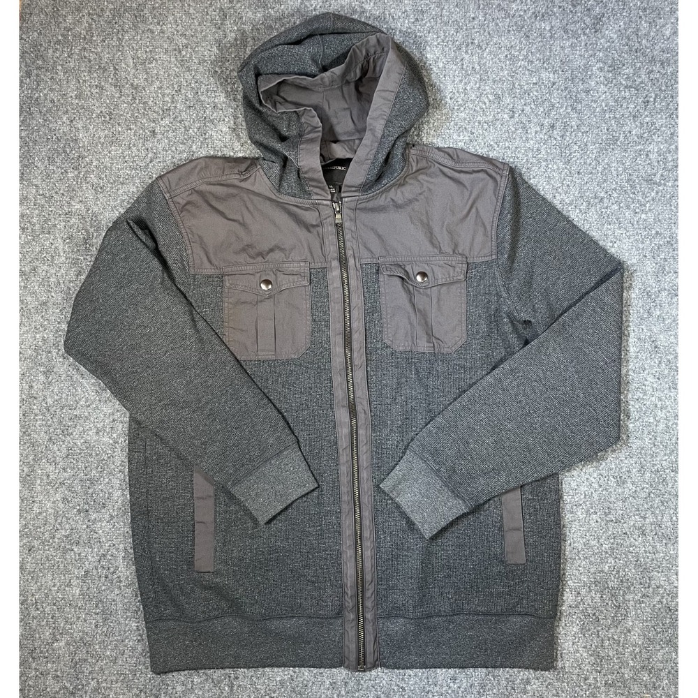 Banana Republic Full-Zip Hoodie Mens XLarge Gray Patch Pockets Mixed Fabrics